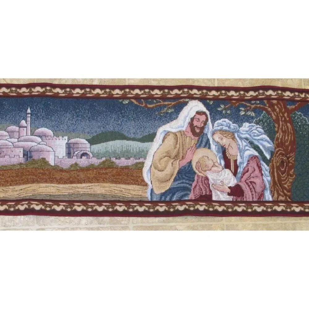 Nativity Scene Tapestry Christmas Table Runner Baby Jesus Holy Family 72 in